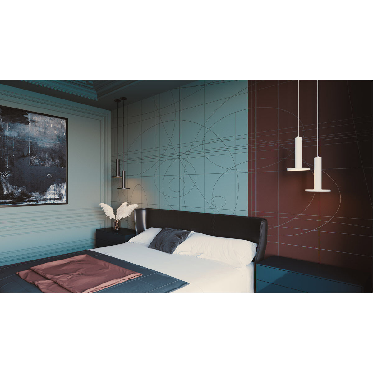 Luna LED 36 inch White Quadruple Linear Pendant Ceiling Light